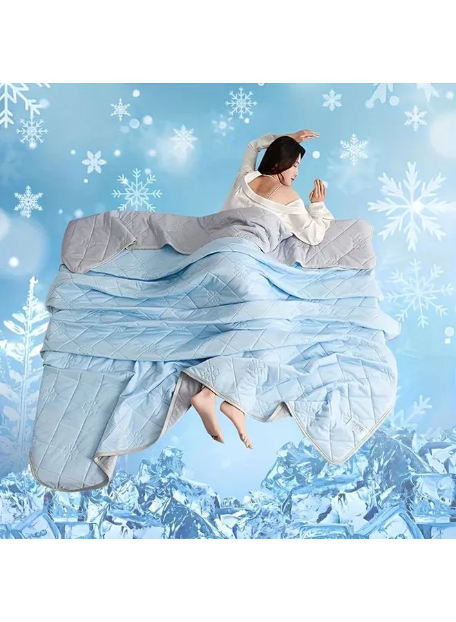 King Size Dark Blue Summer Cooling Blanket Ice Silky Fiber Lightweight Breathable For All Seasons - Image 2